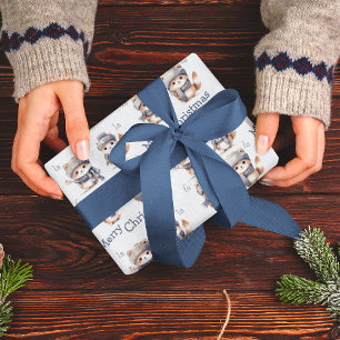 Papel De Regalo Cute Kitties Blue Fa La La Merry Navidad