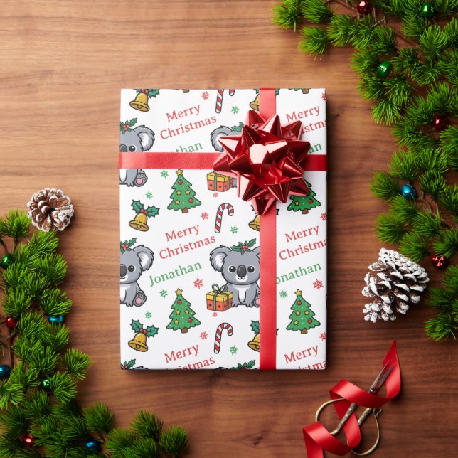 Papel De Regalo Cute Koala Christmas Tree Holidays (Regalo de vacaciones)