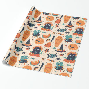 Papel De Regalo Cute Lápida de Halloween & Calderos 