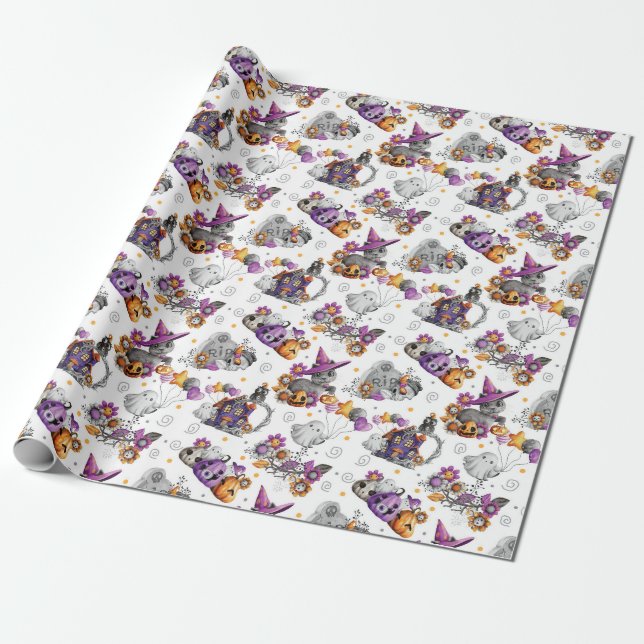 Papel De Regalo Cute Little Spooky Halloween (Desenrollado)