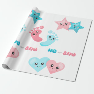 Papel De Regalo Cute lo que ella rosa azul género revelar Fiesta