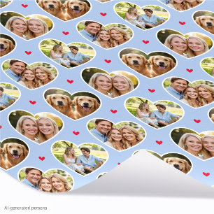 Papel De Regalo Cute Love Heart 4 Foto Elegante Azul Centaurea