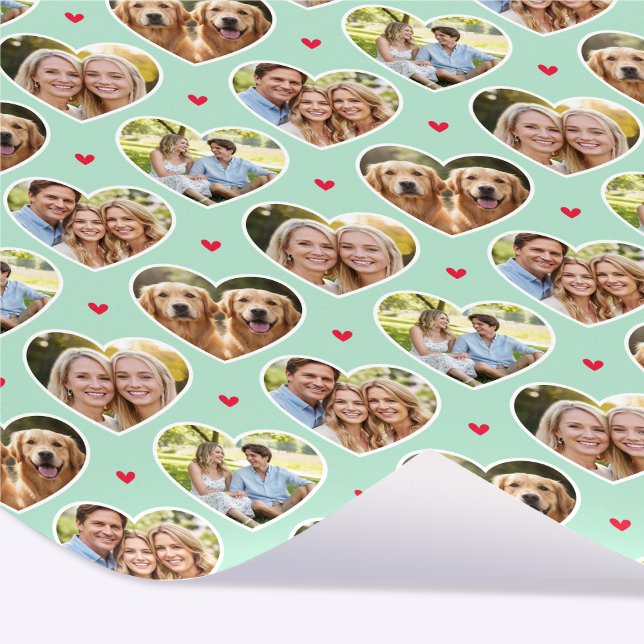 Papel De Regalo Cute Love Heart 4 Photo Elegant Mint Pattern (Subido por el creador)