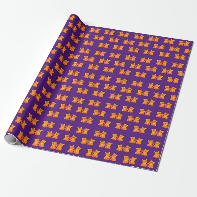 Papel De Regalo Cute Love Purple Naranja Ginger Kitten Cat Persona (Desenrollado)