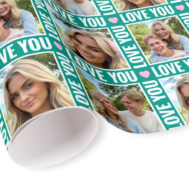 Papel De Regalo Cute Love You 4 Photo Collage Green Pink Heart (Subido por el creador)