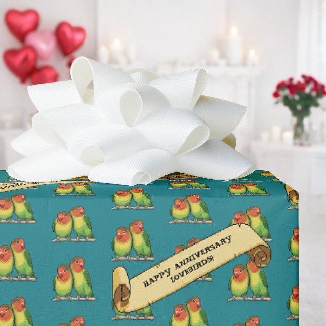 Papel De Regalo Cute Lovebirds Happy Anniversary Romantic Retro (Subido por el creador)