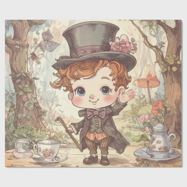 Papel De Regalo Cute Mad Hatter Whimsical Wonderland Woodland Art (Superficie plana)
