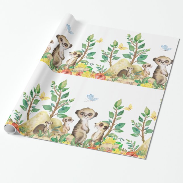 Papel De Regalo Cute Meerkats Divertido Niños Animales Envuelto (Desenrollado)