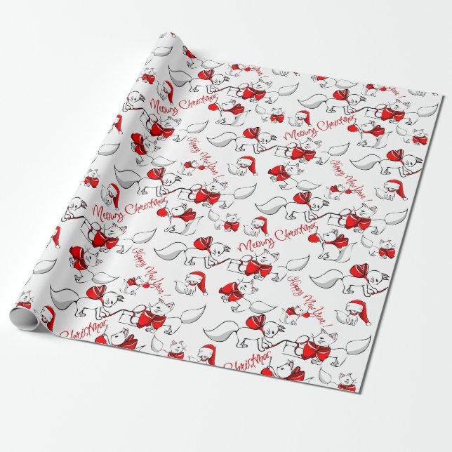 Papel De Regalo Cute Meowy Navidades Kitties (Desenrollado)