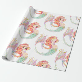 Papel De Regalo CUTE MERMAID BABY SHOWER WHITE Wrapping Paper