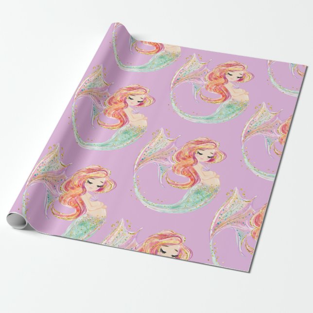Papel De Regalo CUTE MERMAID BABY SHOWER Wrapee Paper (Desenrollado)