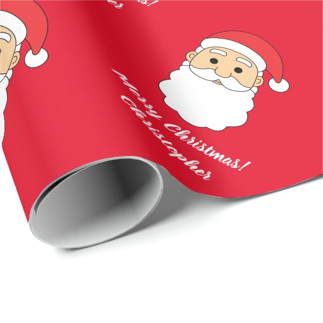 Papel De Regalo Cute Merry Christmas Custom Name Santa Claus Red (Esquina del rollo)