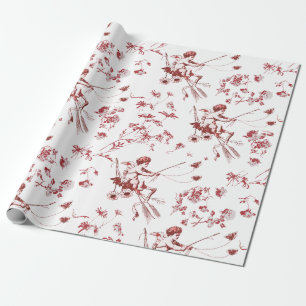 Papel De Regalo Cute Moda Vintage Cupido Angel Rojo Floral Toile