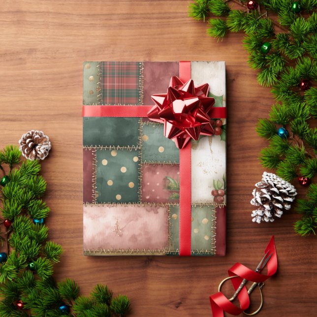 Papel De Regalo Cute Modern Gold Christmas Patchwork Pattern (Regalo de vacaciones)