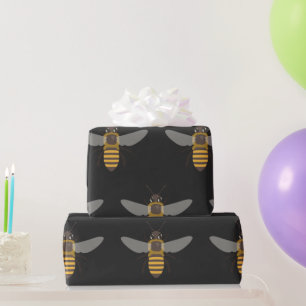 Papel De Regalo Cute Monograma abeja de miel amarillo negro