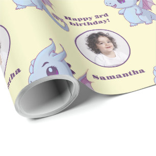 Papel De Regalo Cute morado azul Chibi Dragon Personalizado Photo 