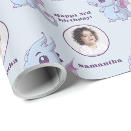 Papel De Regalo Cute morado azul Chibi Dragon Personalizado Photo