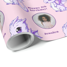 Papel De Regalo Cute morado rosado Chibi Dragon Personalizado Phot