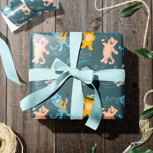 Papel De Regalo Cute Musical Cats Patrón Niños Cumpleaños