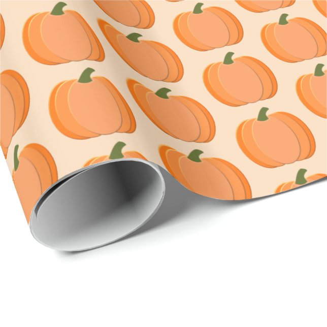 Papel De Regalo Cute Naranja Sexo Neutral Calabaza Patterada (Esquina del rollo)