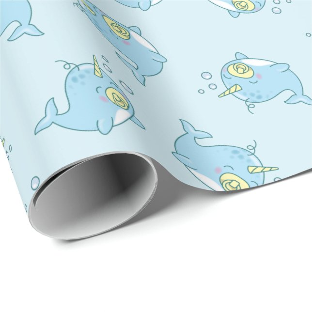 Papel De Regalo Cute Narwhal Baby Shower Kawaii (Esquina del rollo)
