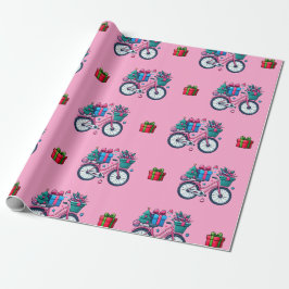 Papel De Regalo Cute Navidad Bicicletas Vacaciones Regalo Azul Ros