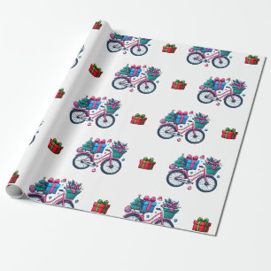 Papel De Regalo Cute Navidad Bicicletas Vacaciones Regalo Azul Ros