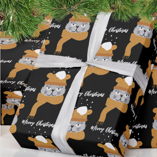 Papel De Regalo Cute Navidades de gatos de invierno envolviendo pa