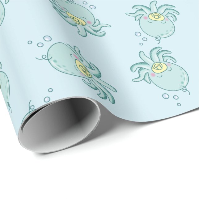 Papel De Regalo Cute Octopus Baby Shower Kawaii (Esquina del rollo)