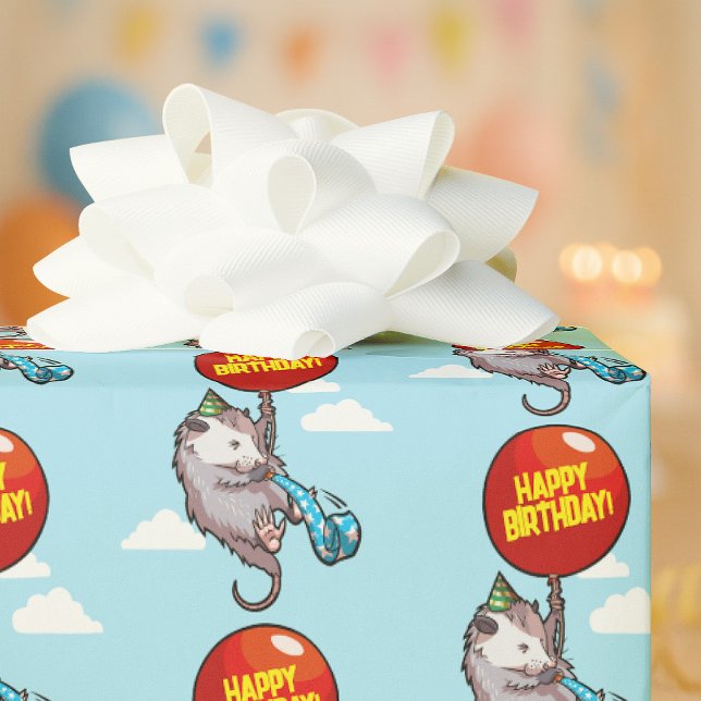 Papel De Regalo Cute Opossum Happy Birthday! Add Your Text Balloon (Subido por el creador)
