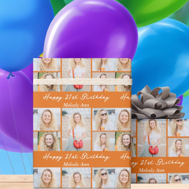 Papel De Regalo Cute Orange Happy Birthday Photo Collage Custom (Subido por el creador)