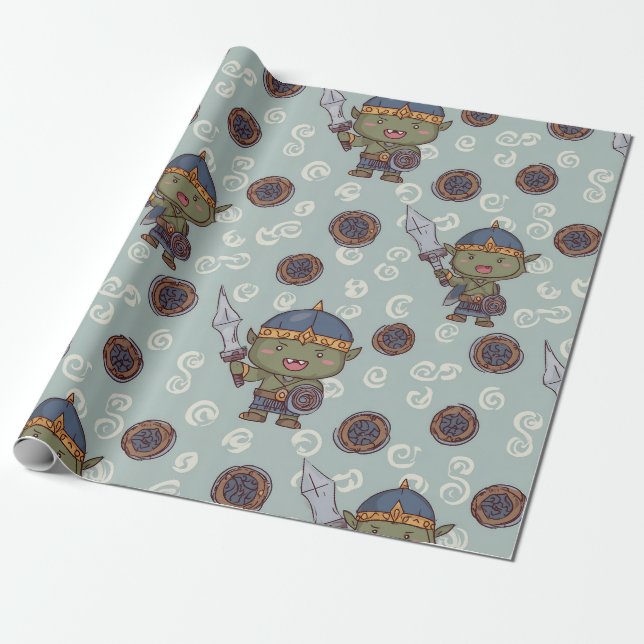 Papel De Regalo Cute Orc Boy Wrapping Paper (Desenrollado)