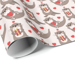 Papel De Regalo Cute Otter Gift Red Heards Kids Cumpleaños