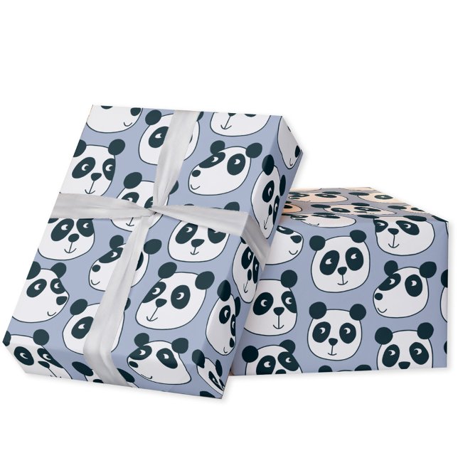 Papel De Regalo Cute Panda Bear (Fun panda bear cartoon blue gift wrapping paper roll)