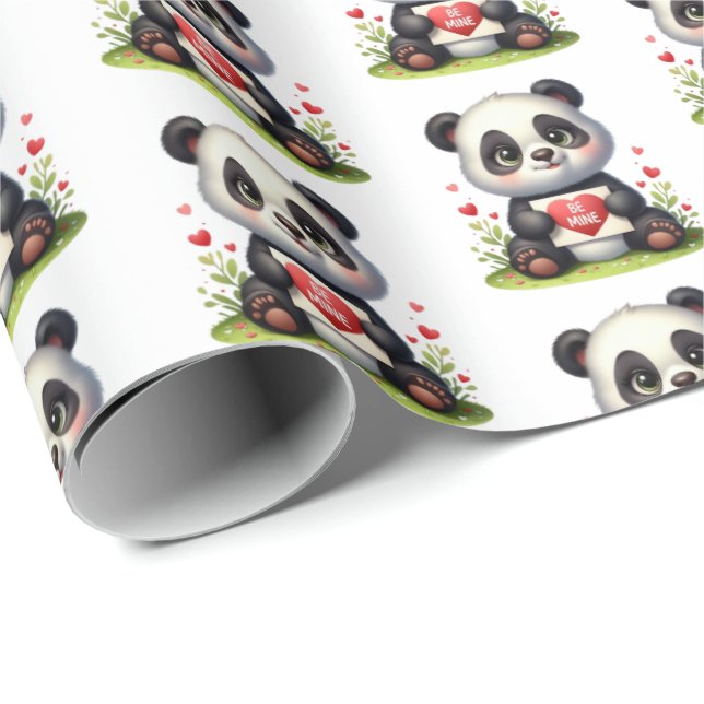 Papel De Regalo Cute panda bear Valentine tiled pattern  (Esquina del rollo)