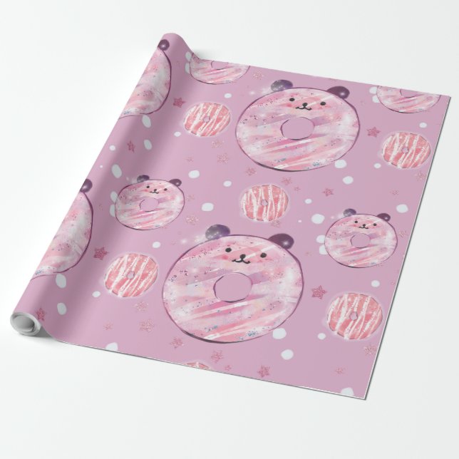 Papel De Regalo Cute Panda Donuts - Estética Pastel (Desenrollado)