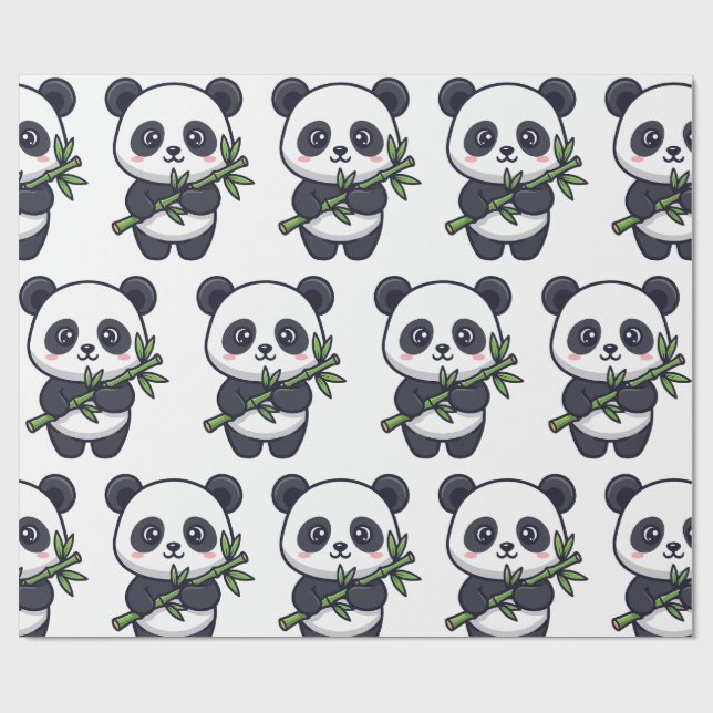 Papel De Regalo Cute Panda Pattern Wrapping Paper – Minimal Black  (Superficie plana)