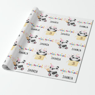 Papel De Regalo Cute Panda Personalizado nombre edad cumpleaños pa
