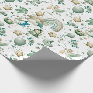 Papel De Regalo Cute Pastel acuarela Mint Green Baby Nacido