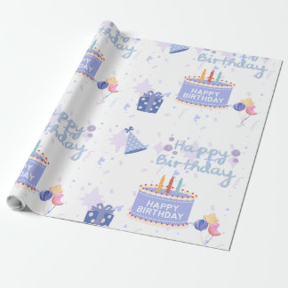 Papel De Regalo Cute Pastel Azul Feliz Cumpleaños Tarta Sin Fisura