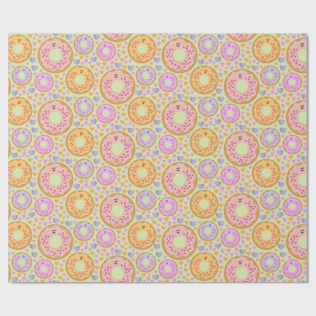 Papel De Regalo Cute Pastel Donuts & Hearts (Superficie plana)