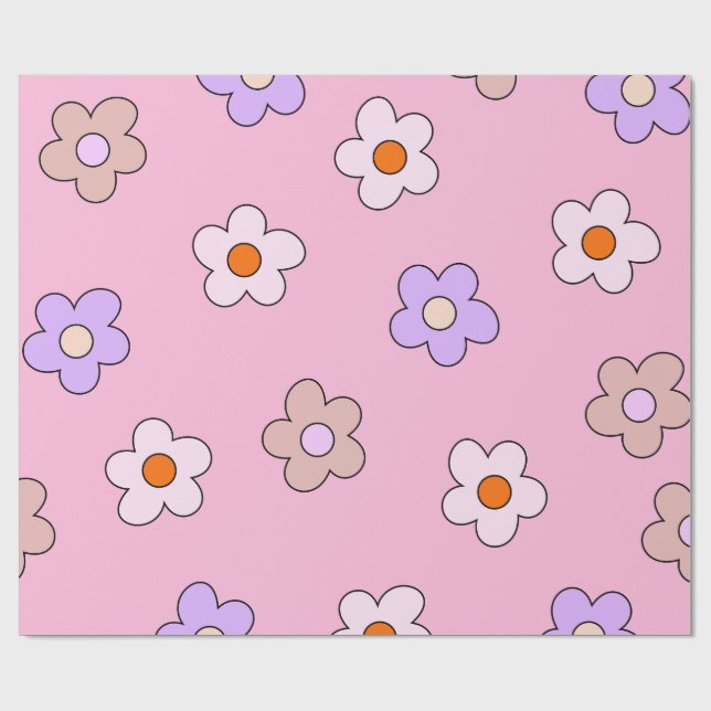 Papel De Regalo Cute Pastel Flower Wrapping Paper – Pink Floral  (Superficie plana)