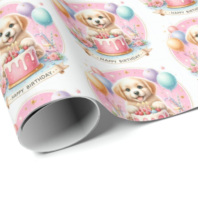 Papel De Regalo Cute Pastel Puppy Labrador - Cumpleaños (Esquina del rollo)