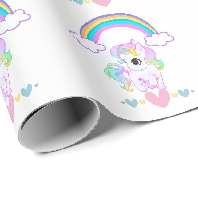 Papel De Regalo Cute pastel unicorn and rainbow design wrapping pa (Esquina del rollo)