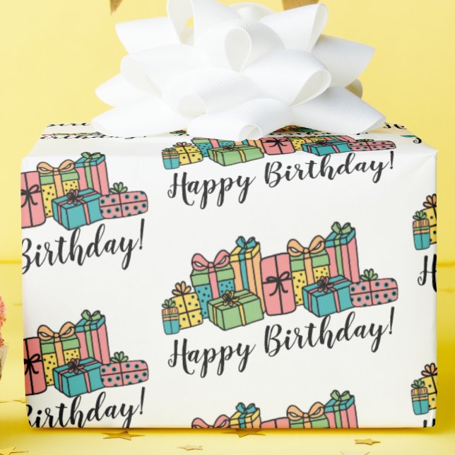 Papel De Regalo Cute Pattern Colorido Cumpleaños (Fun Classic Modern Pattern Colorful Birthday Wrapping Paper)