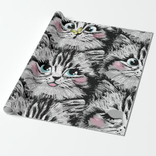 Papel De Regalo Cute pelry kitten cara sin fisuras. Ilustración