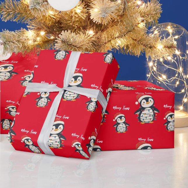 Papel De Regalo Cute penguin Merry Christmas tree winter Xmas (Vacaciones)