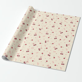 Papel De Regalo Cute Pequeñas Cerezas Rojas Corazones Lazos Crema