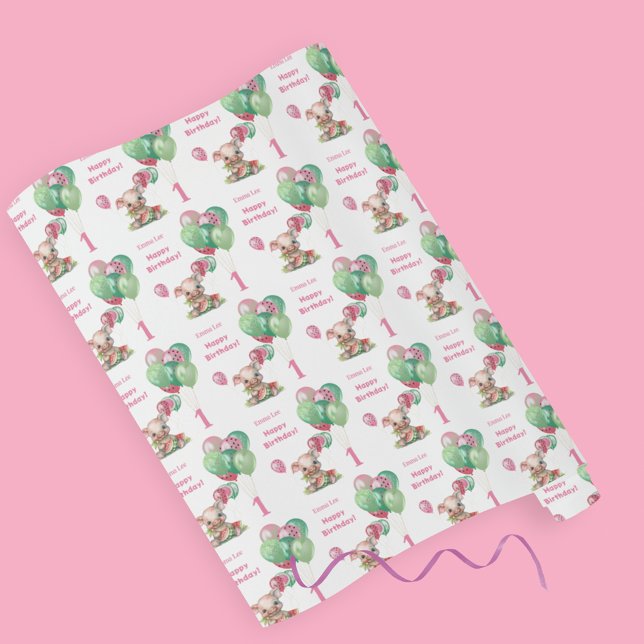 Papel De Regalo Cute pequeño cerdo comiendo sandía cumpleaños (Subido por el creador)