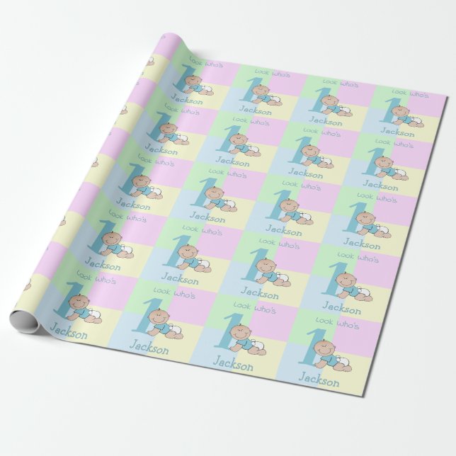 Papel De Regalo Cute Personalizado Baby Boy Primera Tarjeta de Cum (Desenrollado)